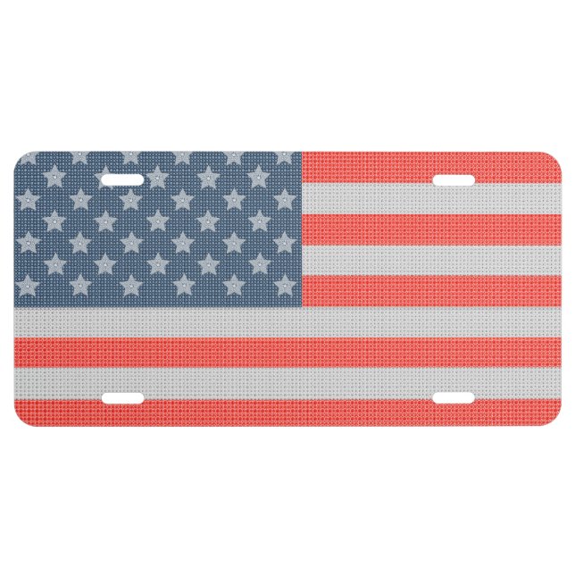 America Flag Diamonds And Glitter Texture License Plate (Front)
