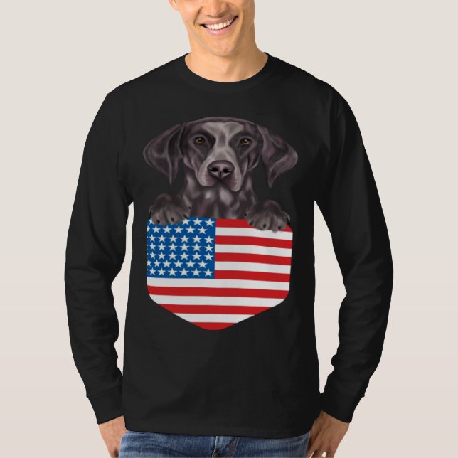 America Flag German Shorthaired Pointer Dog In Poc T-Shirt (Front)
