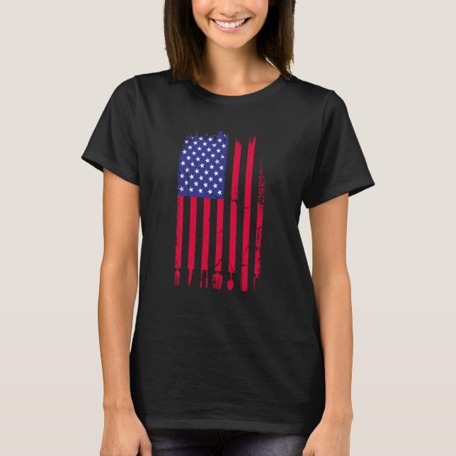 America Flag Girll Costume Barbeque T-Shirt (Front)
