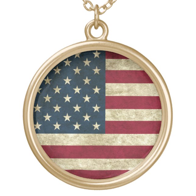 America Flag Gold Plated Necklace (Front)