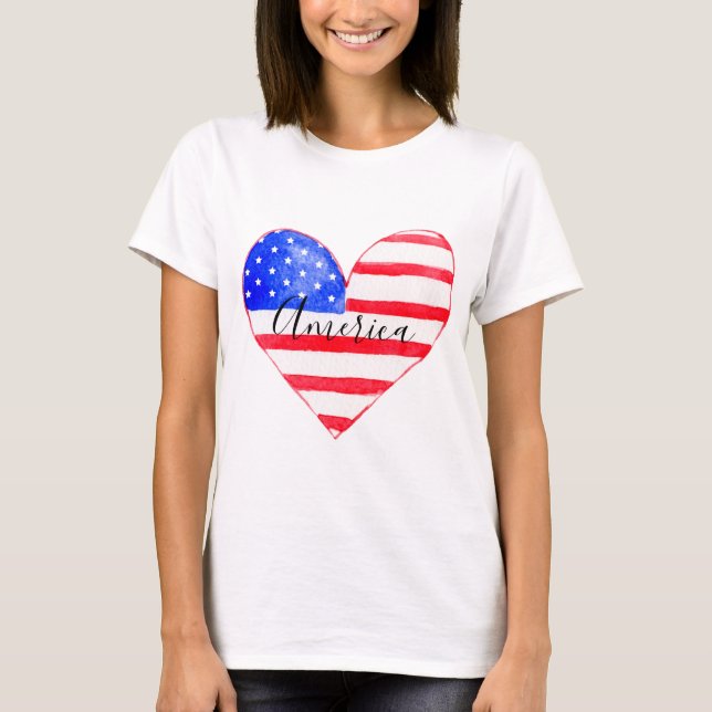 America Flag Heart T-Shirt (Front)