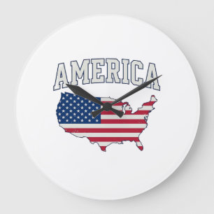 America Flag Map Patriotic Vintage Graphic Shirt_1 Large Clock