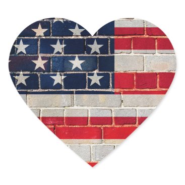America flag on a brick wall heart sticker America flag on a brick wall heart sticker