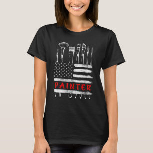 America Flag Painting Brush Union Painter Labor Da T-Shirt