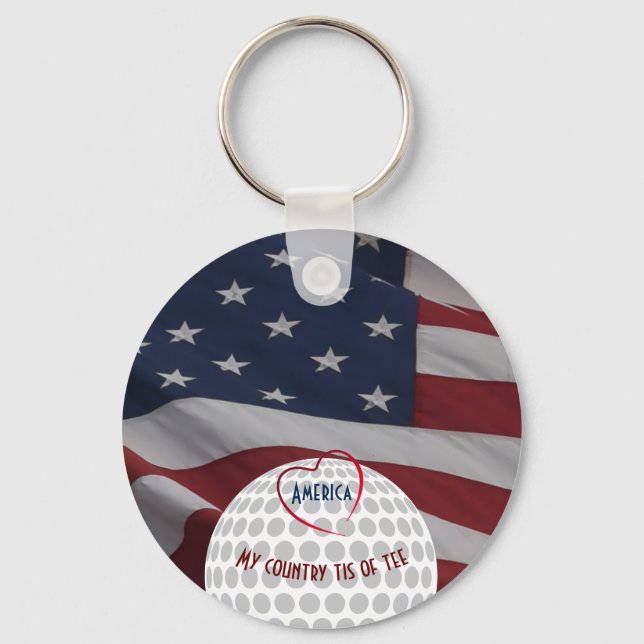 America Flag Patriotic Golfer's Gift Keychain (Front)