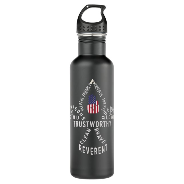 America Flag Scouting law Stainless Steel Water Bottle (Front)