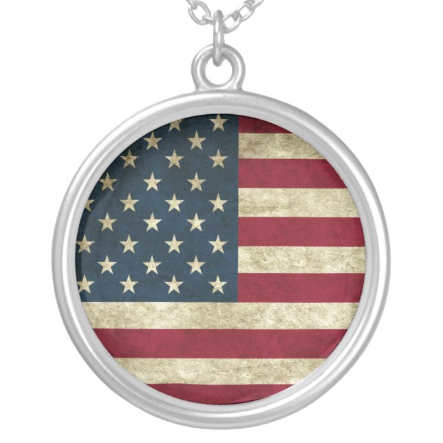 America Flag Silver Plated Necklace (Front)