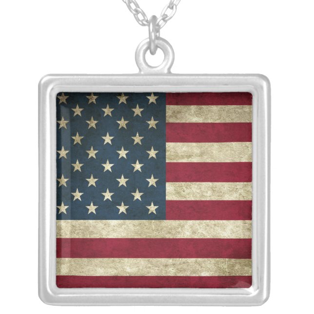 America Flag Silver Plated Necklace (Front)