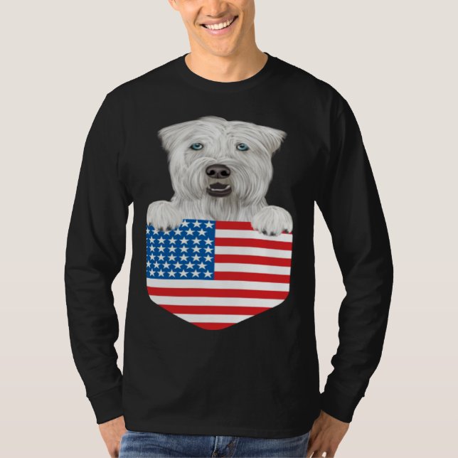 America Flag Soft Coated Wheaten Terrier Dog In Po T-Shirt (Front)