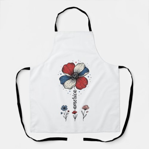 America Floral Patriotic Vintage Vector Design_1 Apron