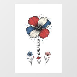 America Floral Patriotic Vintage Vector Design_1 Window Cling