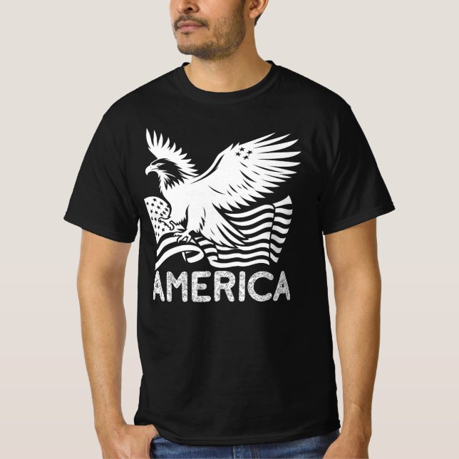 America, Flying Eagle with USA Flag T-Shirt (Front)