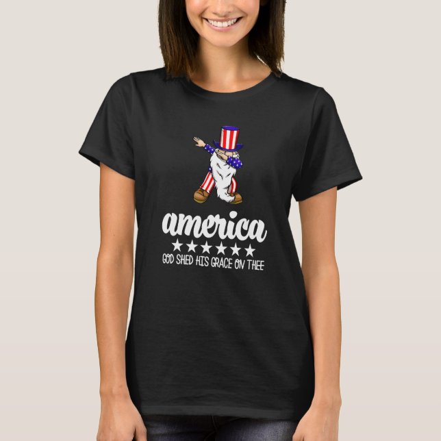 America God Shed His Grace On Thee  America Flag L T-Shirt (Front)