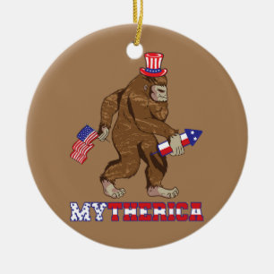 America Gorilla Rocket Patriotic American Flag Ceramic Ornament