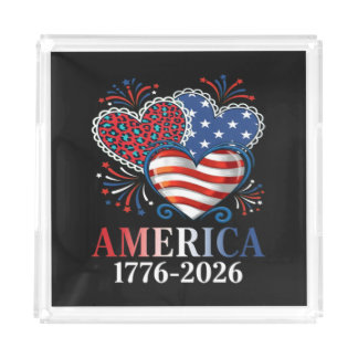 America Hearts 1776-2026 Patriotic Acrylic Tray
