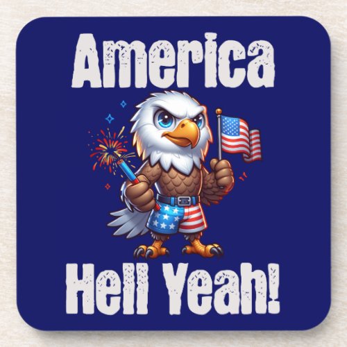 America Hell Yeah Bald Eagle Patriotic Fireworks Beverage Coaster