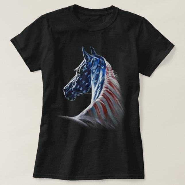 America Horses Patriotic Horse American Flag T-Shirt (Design Front)