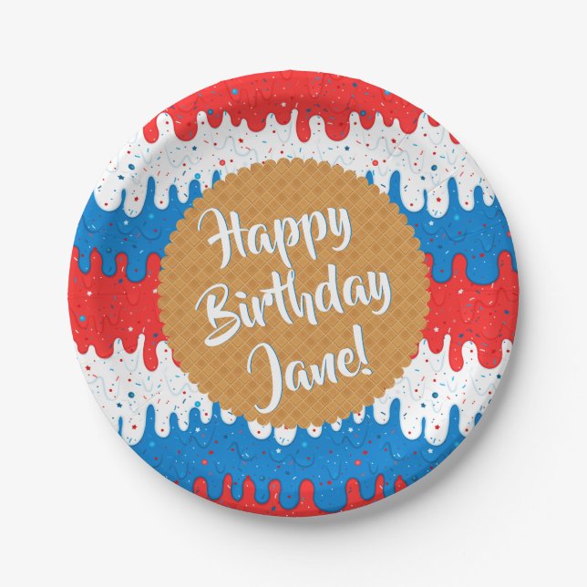 America Ice Cream Birthday Paper Plates (Front)