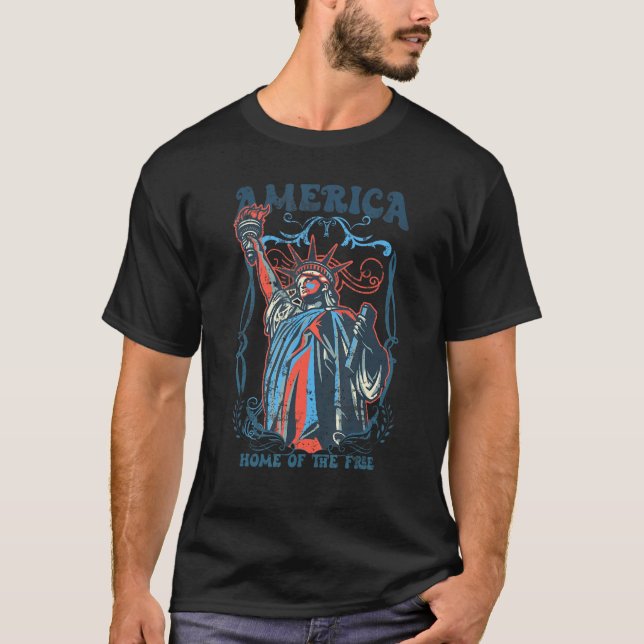 America Independence USA Flag 4th Of July Statue o T-Shirt (Front)