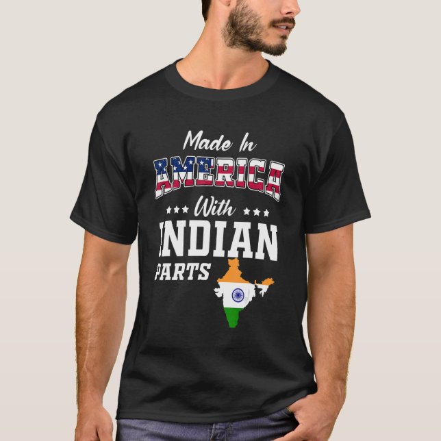 America Indian Parts India Map USA Flag Ancestry T-Shirt (Front)