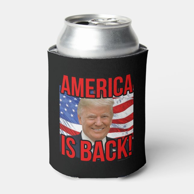 America is Back Donald Trump American Flag SOTU Can Cooler (Can Front)