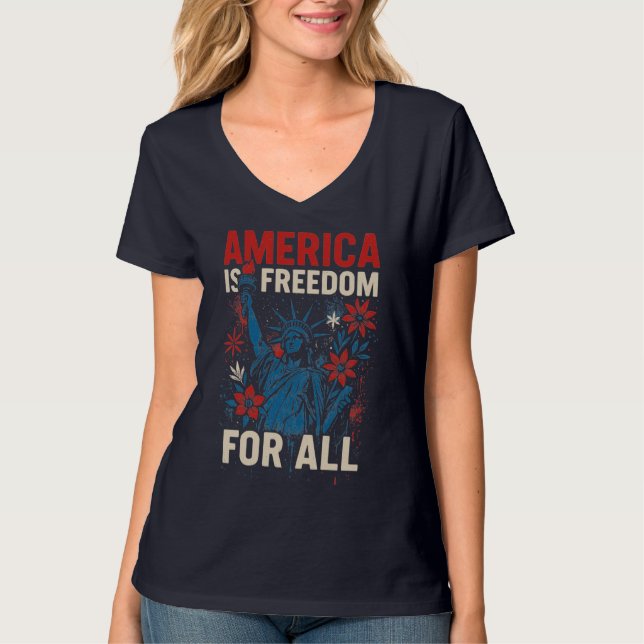 America Is Freedom for All – Patriotic Equality De T-Shirt (Front)
