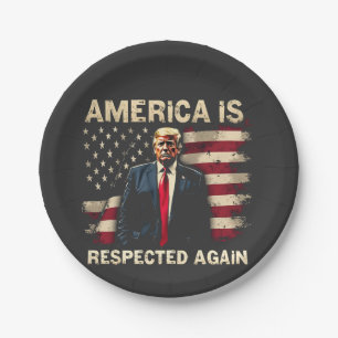 America is Respected Again Trump USA 4Th Of July Paper Plates