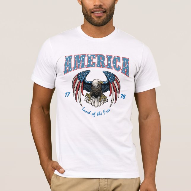 America land of the Free, 4th of July 1776 Eagle T-Shirt (Front)