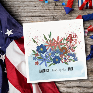 "America Land of the Free" 4th of July Floral Napkins