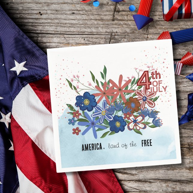 "America Land of the Free" 4th of July Floral Napkins (America Land of the Free_ 4th of July Floral Napkins)