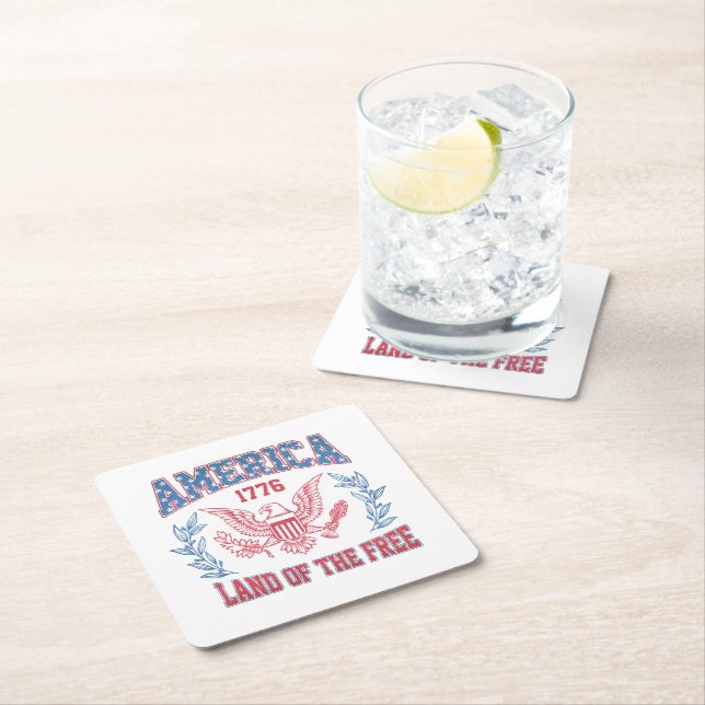 America Land of the Free Square Paper Coaster (Insitu)