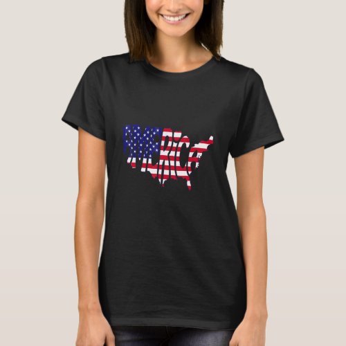 America Lettering In Map With Usa Flag  Support Am T_Shirt