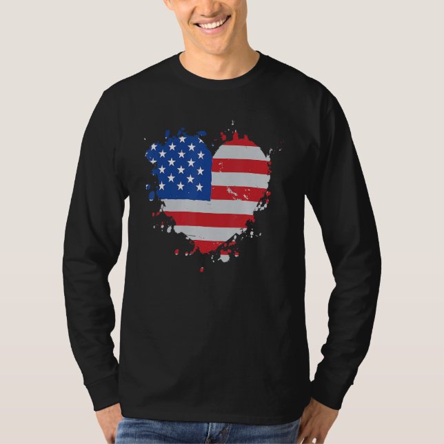America Love Flag USA Heart 4th Of July American P T-Shirt (Front)