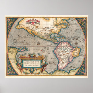 America Map Ortelius Theatrum 1570 Poster