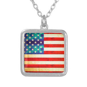 America money flag silver plated necklace