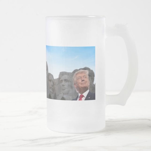 AMERICA MT. RUSHMORE & TRUMP  GLASS DESIGN  FROSTED GLASS BEER MUG (Right)