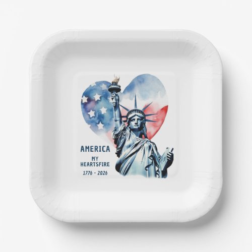 America My Heartsfire 1776-2026 Patriotic Paper Plates