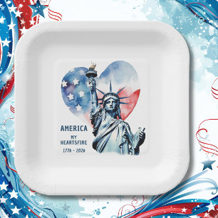 America My Heartsfire 1776-2026 Patriotic Paper Plates