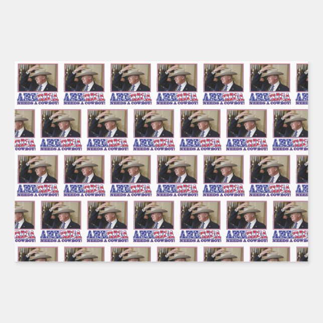 America Needs a Cowboy - Trump 2020 Wrapping Paper Sheets (Front)