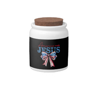 America Needs Jesus Christian USA Flag Coquette 4t Candy Jar