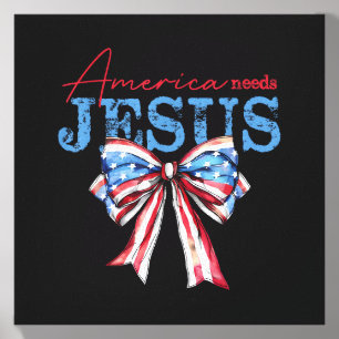 America Needs Jesus Christian USA Flag Coquette 4t Canvas Photo Tile