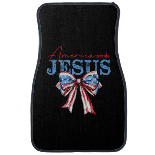 America Needs Jesus Christian USA Flag Coquette 4t Car Floor Mat