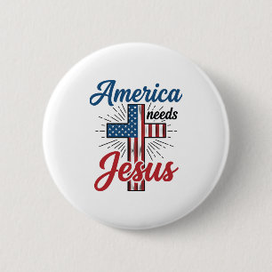 America Needs Jesus Patriotic Cross Shirt Design_1 Button