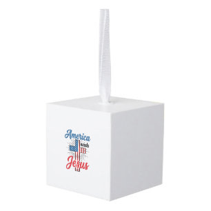 America Needs Jesus Patriotic Cross Shirt Design_1 Cube Ornament