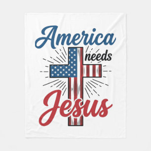 America Needs Jesus Patriotic Cross Shirt Design_1 Fleece Blanket