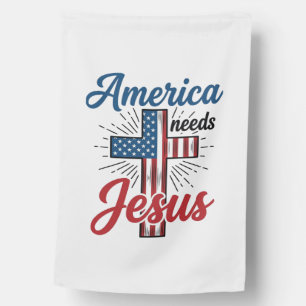 America Needs Jesus Patriotic Cross Shirt Design_1 House Flag