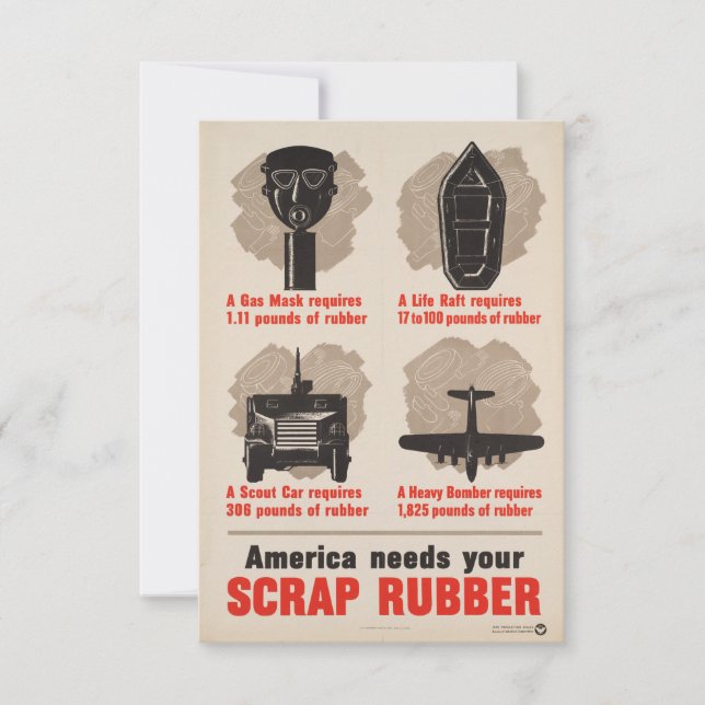 America Needs Your Scrap Rubber WWII Poster Invitation (Front)