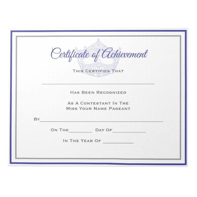 America Pageant Crown Certificate Achievement Awrd Notepad (Front)