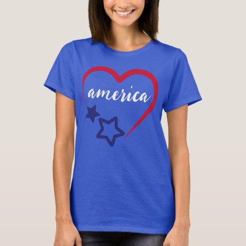 America Patriotic Heart July 4th  Holiday T_Shirt