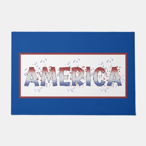 America Patriotic Shimmer Word Art   Doormat
